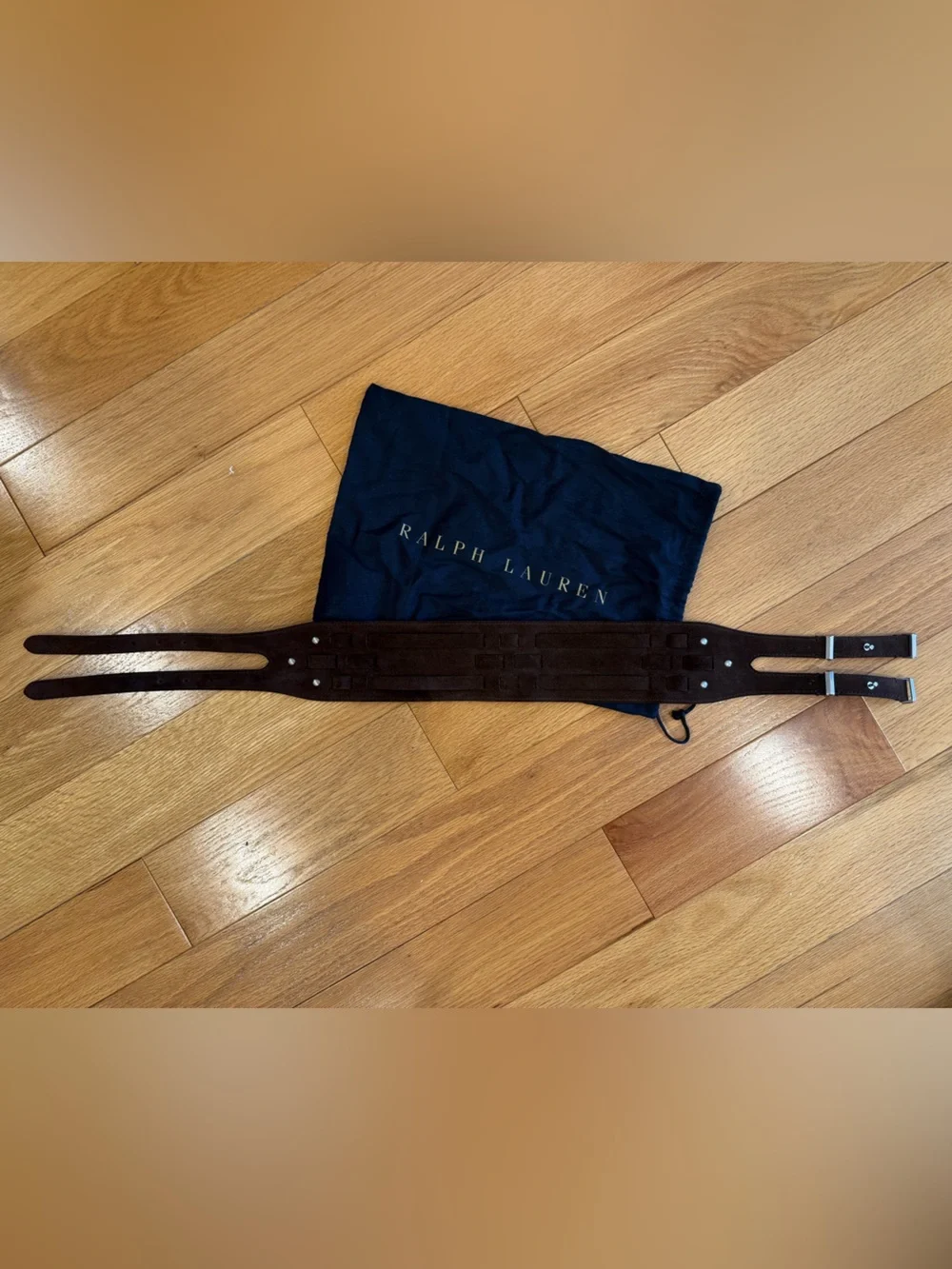 Ralph Lauren Collection Woven Calf-Suede Wide Waist Belt Brown RP$700